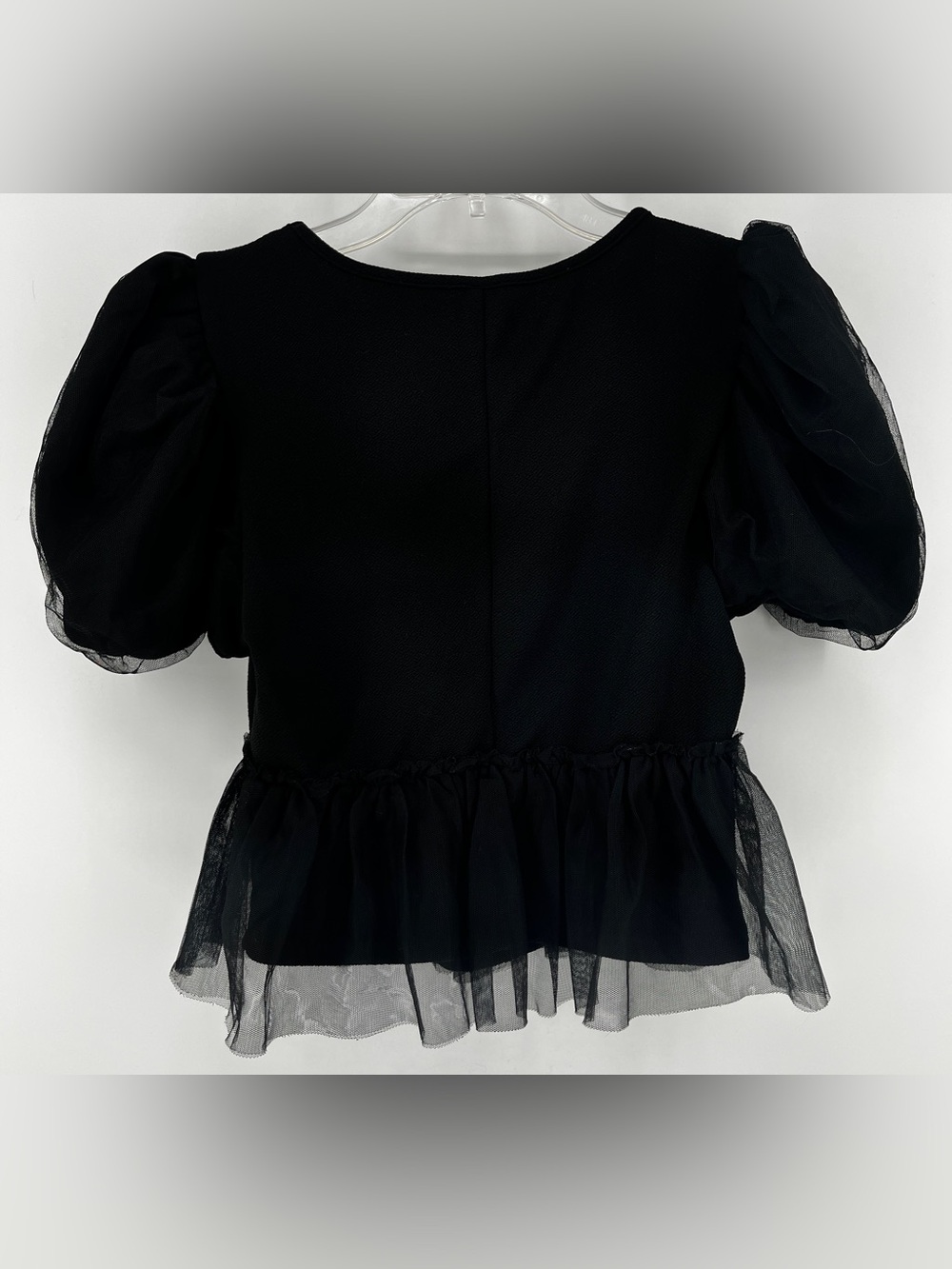 Black Puff Sleeve Mesh Tulle Peplum Top Gothic Coquette Romantics